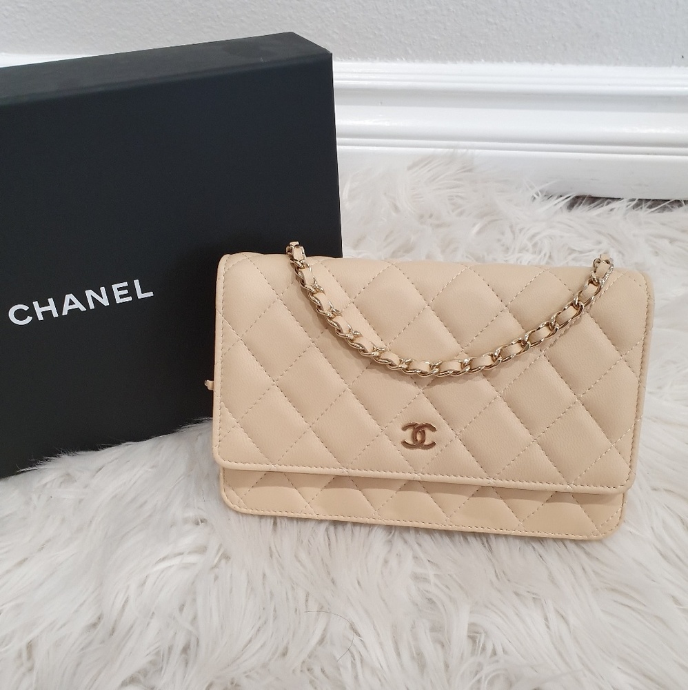Chanel WOC - beige lambskin w light gold hw